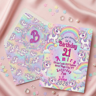 Schattig Kawaii Eenhoorn Pastel Regenboog Magisch Kaart