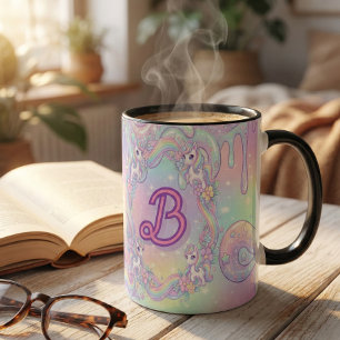Schattig Kawaii Eenhoorn Pastel Regenboog Magisch Tweekleurige Koffiemok