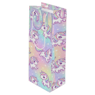 Schattig Kawaii Eenhoorn Pastel Regenboog Magisch Wijn Cadeautas
