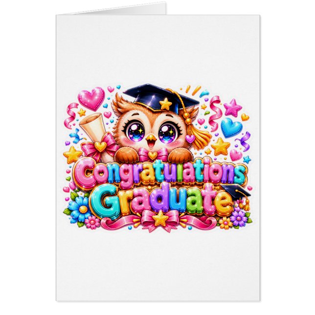 Schattig Kawaii Felicitaties Afgestudeerde Uil Pas (Voorkant)