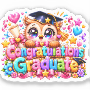 Schattig Kawaii Felicitaties Afgestudeerde Uil Pas Sticker