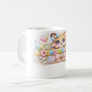 Schattig Kawaii Felicitaties Kat Pastel Roze Bloem Koffiemok
