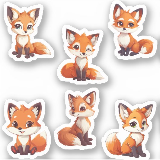 schattig Kawaii Fox sticker Blad (Voorkant)