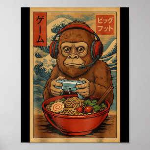 Schattig Kawaii Gamer Bigfoot Ramen Retro Japanse  Poster
