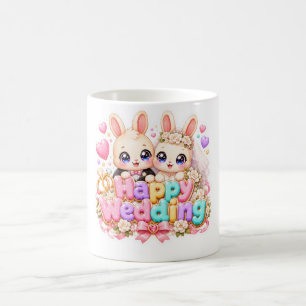 Schattig Kawaii Gelukkig Trouw Konijnen Koppel Pas Koffiemok