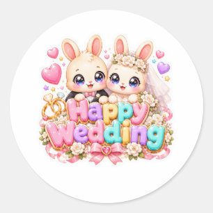 Schattig Kawaii Gelukkig Trouw Konijnen Koppel Pas Ronde Sticker