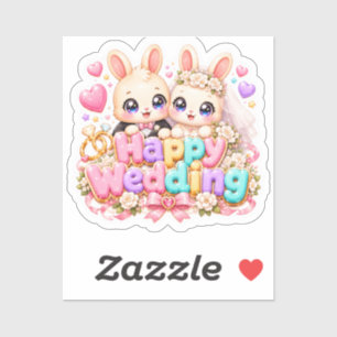 Schattig Kawaii Gelukkig Trouw Konijnen Koppel Pas Sticker
