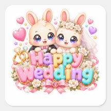 Schattig Kawaii Gelukkig Trouw Konijnen Koppel Pas