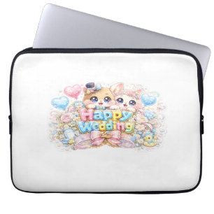 Schattig Kawaii Gelukkig Trouwend Koppel Dieren Pa Laptop Sleeve