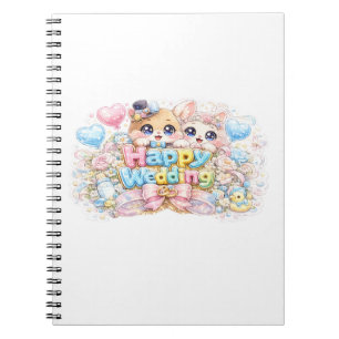 Schattig Kawaii Gelukkig Trouwend Koppel Dieren Pa Notitieboek