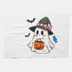 Schattig Kawaii Halloween spook in heksenhut met p Theedoek