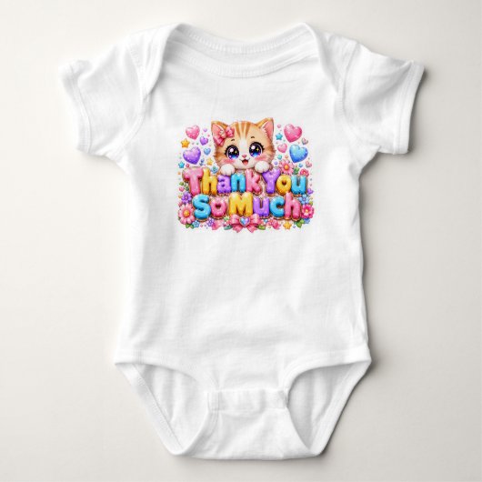 Schattig Kawaii Hartelijk Dank Kat Naam Pastel Roz Romper (Voorkant)