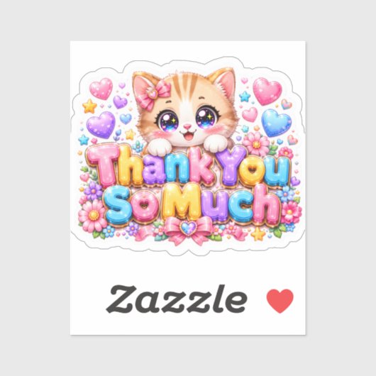 Schattig Kawaii Hartelijk Dank Kat Naam Pastel Roz Sticker (Vel)