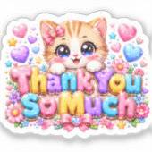 Schattig Kawaii Hartelijk Dank Kat Naam Pastel Roz Sticker (Voorkant)