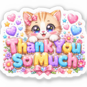 Schattig Kawaii Hartelijk Dank Kat Naam Pastel Roz Sticker