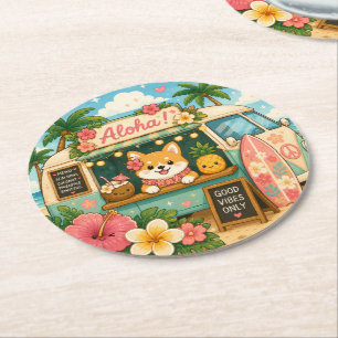 schattig kawaii hawaii ronde kartonnen onderzetter