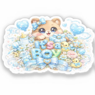 Schattig Kawaii Het is een Jongen Teddybeer Pastel Sticker