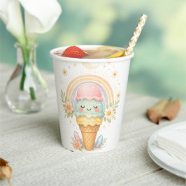 Schattig Kawaii Ijs met Regenboog Pastel Zomer D Papieren Bekers