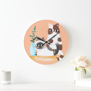 Schattig Kawaii Katten Duo Illustratie Knusse Ka Grote Klok