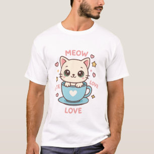 Schattig Kawaii Kitten in Blauwe Theekop - Meow Li T-shirt