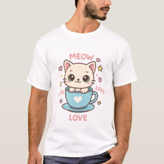 Schattig Kawaii Kitten in Blauwe Theekop - Meow Li T-shirt