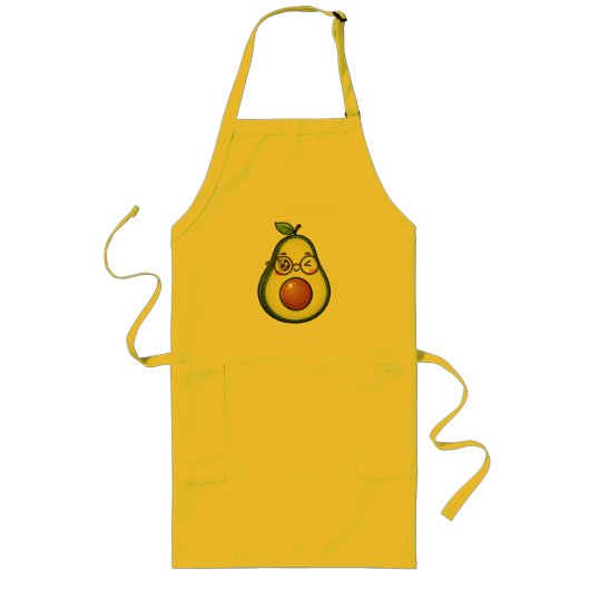 Schattig Kawaii Knipogende Avocado met Bril Lang Schort (Voorkant)