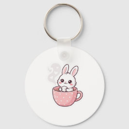 :  Schattig Kawaii Konijn in Theekopje Knop. Sleutelhanger
