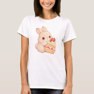 Schattig Kawaii konijn met plakje aardbeien shortc T-shirt