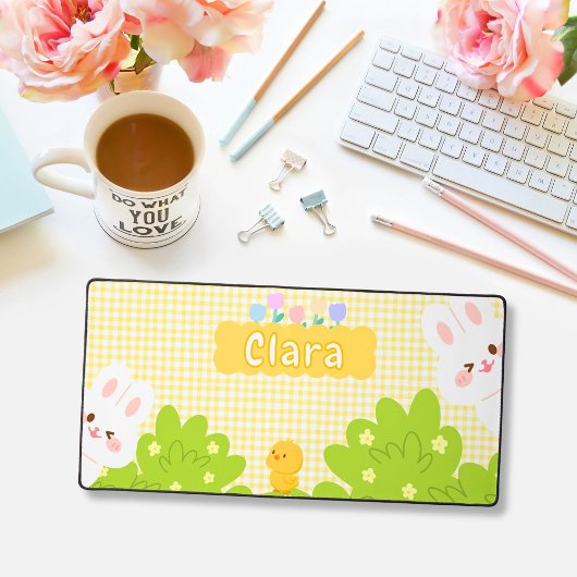 Schattig Kawaii Konijn Pastel Lente Bloemen Bureaumat