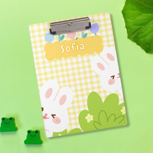 Schattig Kawaii Konijn Pastel Lente Bloemen Klembord