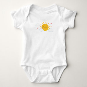 Schattig Kawaii Lachende Zon Wolken Harten Geel Romper