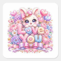 Schattig Kawaii Love You Bunny Konijn Pastel Roze 