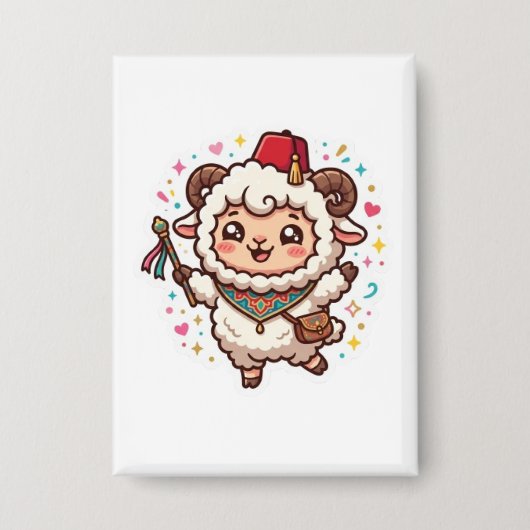 Schattig Kawaii Marokkaans Eid al-Adha Schaap Fez Button (Voorkant)