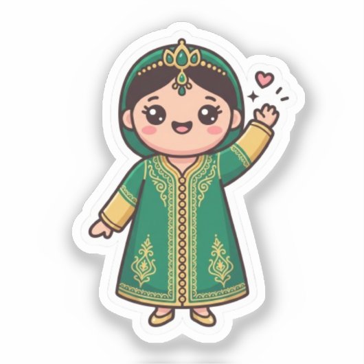 Schattig Kawaii Marokkaanse Caftan Traditionele Gr Sticker (Voorkant)