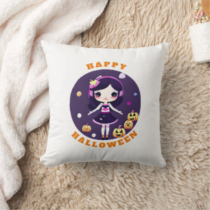 Schattig Kawaii Meisje in Pompoenen Halloween Kussen