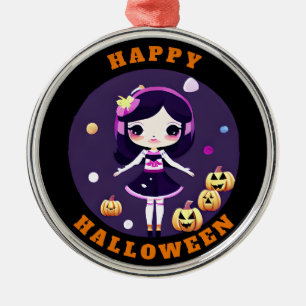 Schattig Kawaii Meisje in Pompoenen Halloween Metalen Ornament