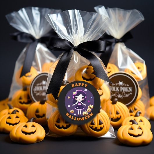 Schattig Kawaii meisje in pompoenen Halloween Ronde Sticker