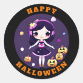 Schattig Kawaii meisje in pompoenen Halloween Ronde Sticker (Voorkant)