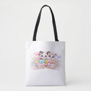 Schattig Kawaii Mijnheer en Mevrouw Panda Koppel P Tote Bag