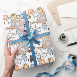 Schattig Kawaii Mollige Cartoon Kat Naadloos Patro Cadeaupapier