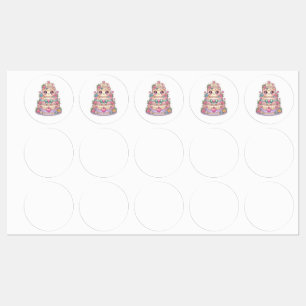 Schattig Kawaii Net Getrouwd Trouwtaart Pastel Blo Labels