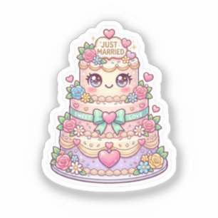 Schattig Kawaii Net Getrouwd Trouwtaart Pastel Blo Sticker