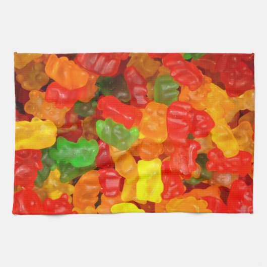 schattig kawaii oranje geel rood kleurig gummy bee theedoek (Horizontaal)