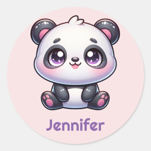 Schattig Kawaii Panda gepersonaliseerd ontwerp Ronde Sticker (Voorkant)