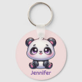 Schattig Kawaii Panda gepersonaliseerd ontwerp Sleutelhanger (Achterkant)