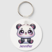 Schattig Kawaii Panda gepersonaliseerd ontwerp Sleutelhanger (Voorkant)
