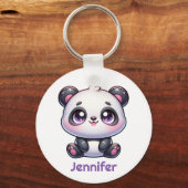 Schattig Kawaii Panda gepersonaliseerd ontwerp Sleutelhanger (Achterkant)
