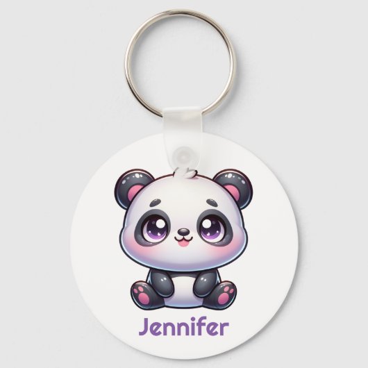 Schattig Kawaii Panda gepersonaliseerd ontwerp Sleutelhanger (Achterkant)