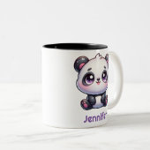 Schattig Kawaii Panda gepersonaliseerd ontwerp Tweekleurige Koffiemok (Voorkant rechts)
