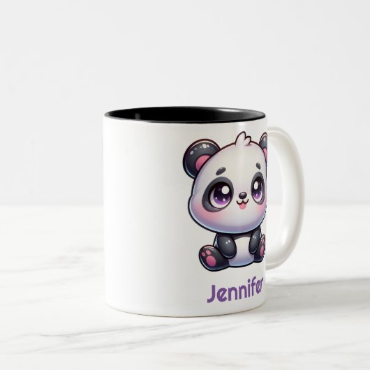 Schattig Kawaii Panda gepersonaliseerd ontwerp Tweekleurige Koffiemok (Voorkant rechts)